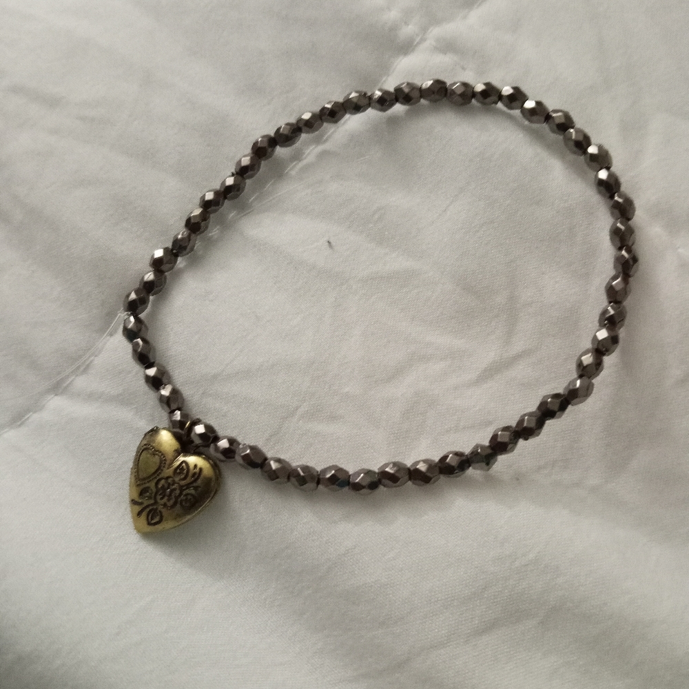 hand crafted silver crystal and gold photo Locket beaded bracelet